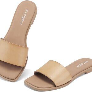 Women's Slide Sandals Fashion Square Open Toe with Cushioned Footbed Slippers